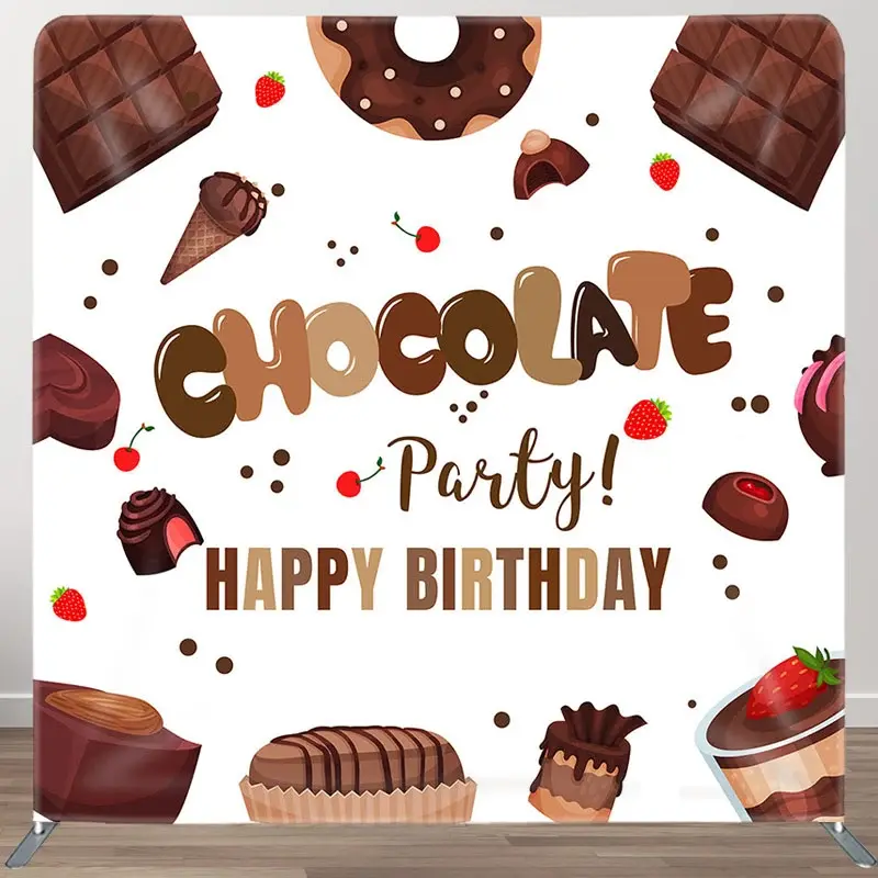 Aperturee Chocolate Dessert Birthday Square Tension Backdrop, 6 x 6 ft (1.8 x 1.8 m), 111 USD, square double-sided backdrops, DSZH0F413-F