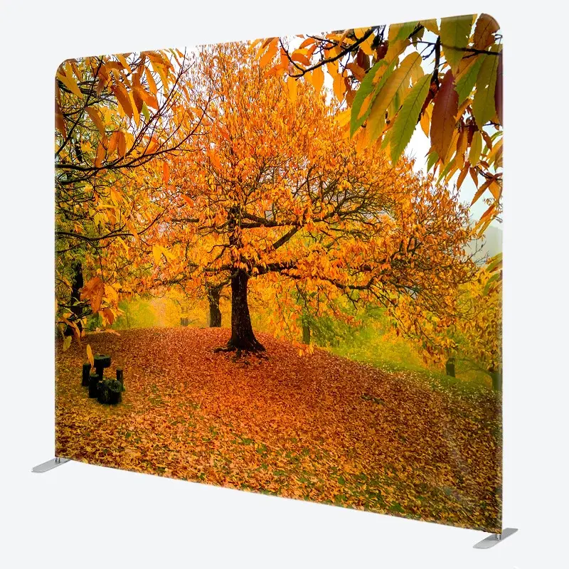 Aperturee Autumn Forest Tension Fabric Backdrop, Orange and Yellow Fall Tree Scenery, Thanksgiving or Wedding Photography, 6x6ft (WxH), 11