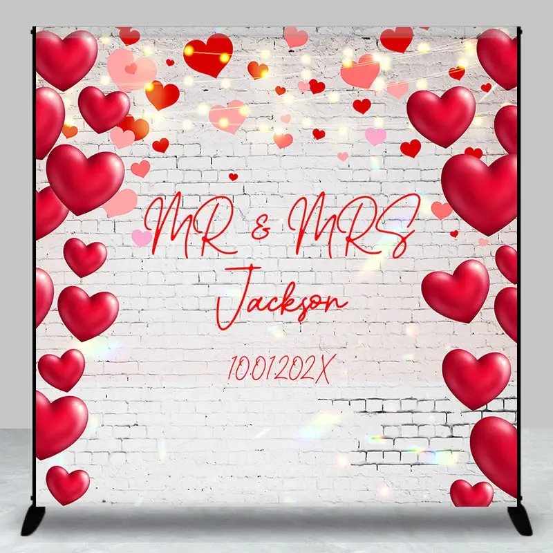 Aperturee Sweet Hearts White Bricks Custom Wedding Backdrop, 3X3FT(1X1M), 15 USD, custom wedding backdrops, DZAH0B500-O