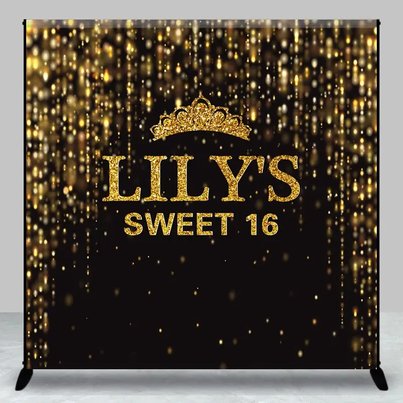 Aperturee Black Gold Glitter Crown Custom Sweet 16 Backdrop, 3X3FT(1X1M), 15 USD, custom birthday backdrops, DZAH0B716-O