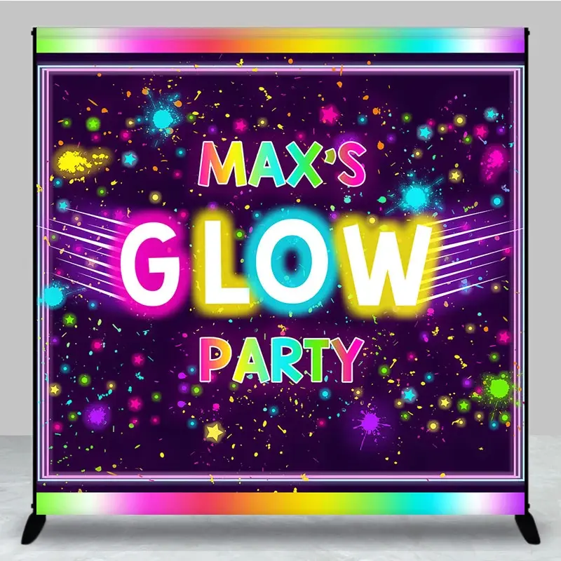 Aperturee Colorful Neon Custom Glow Party Birthday Backdrop, 3X3FT(1X1M), 15 USD, custom birthday backdrops, DZAH0D002-O