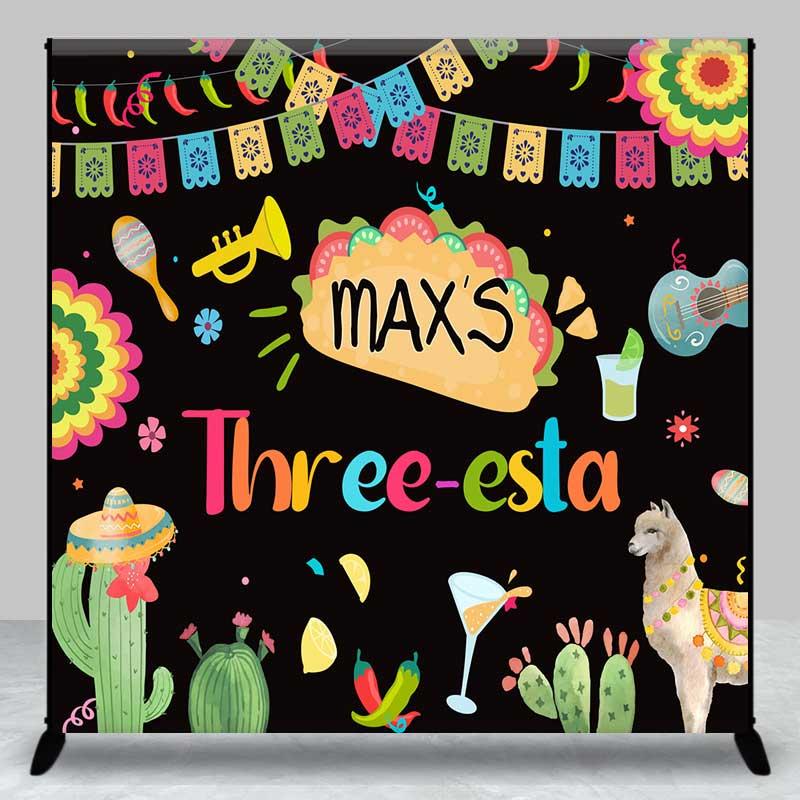 Aperturee Custom Taco Bout A Third Birthday Backdrop, Colorful Mexican Fiesta Party Banner, Personalized Cactus and Llama Decor, 3x3ft (WxH)