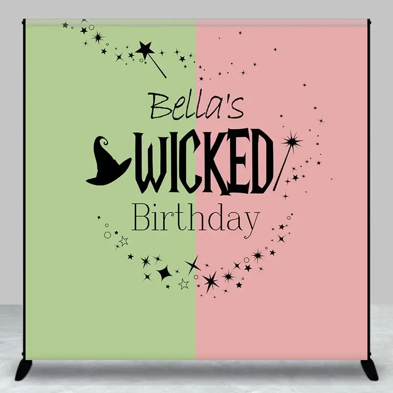 Aperturee Fairytale Green Pink Custom Wicked Birthday Backdrop, 3X3FT(1X1M), 15 USD, custom birthday backdrops, DZCJ9N49-O