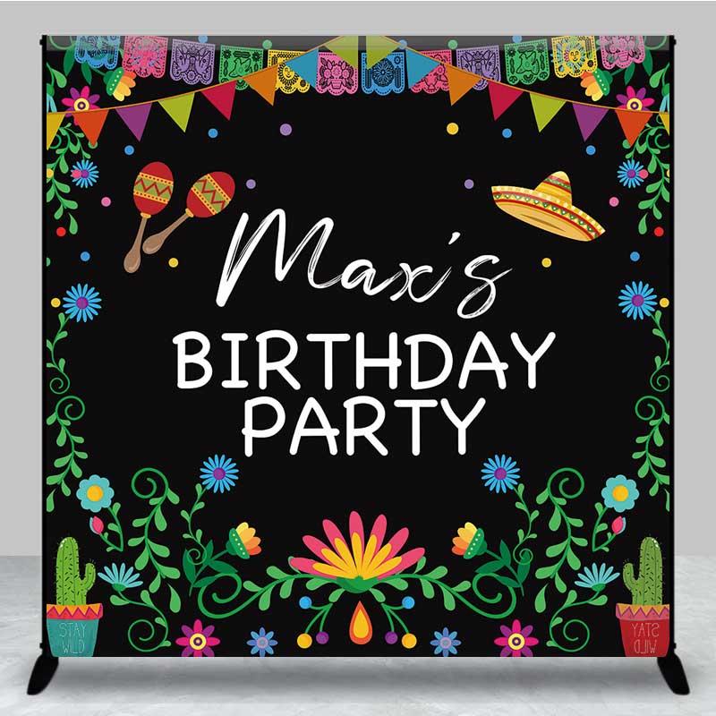 Aperturee Custom Birthday Party Backdrop, Colorful Mexican Fiesta and Cactus Banner, Personalized Sombrero and Maracas Decor, 3X3FT(1X1M), 15