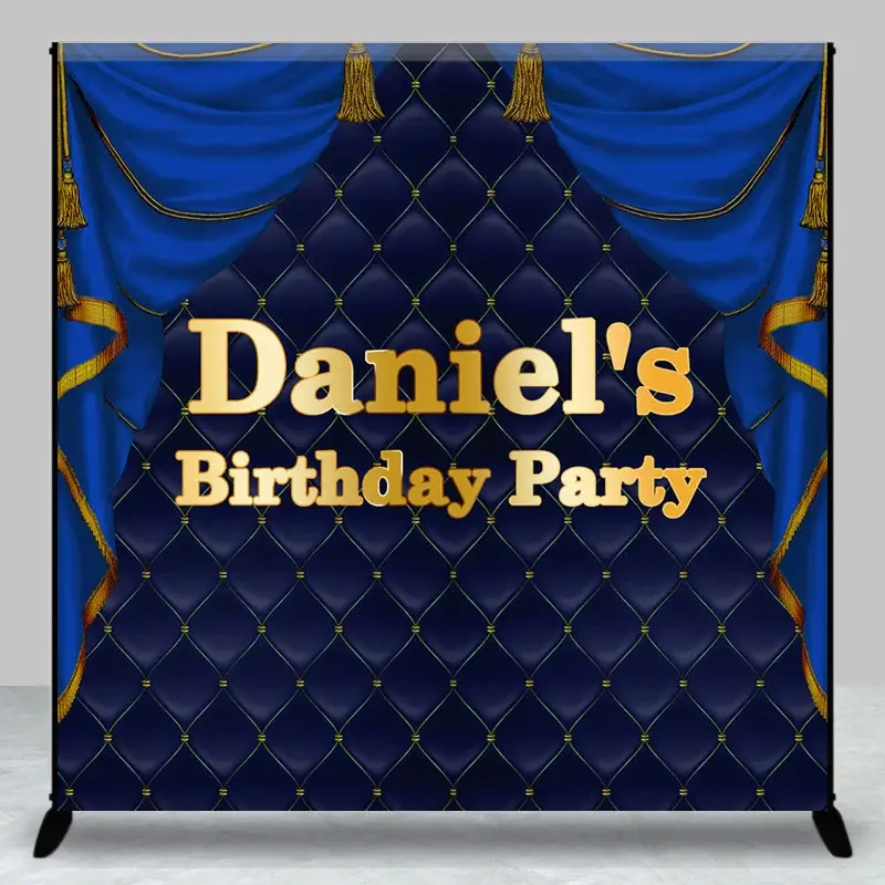 Aperturee Royal Blue Curtain Custom Name Birthday Bash Backdrop, 3X3FT(1X1M), 15 USD, custom birthday backdrops, DZHJ07285-O