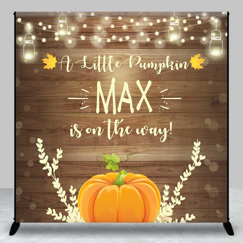 Aperturee A Little Pumpkin Is On The Way Custom Backdrop, Rustic Wood and Pumpkin, Fall Themed Baby Shower Banner Decor, 3x3ft (WxH), 15 USD