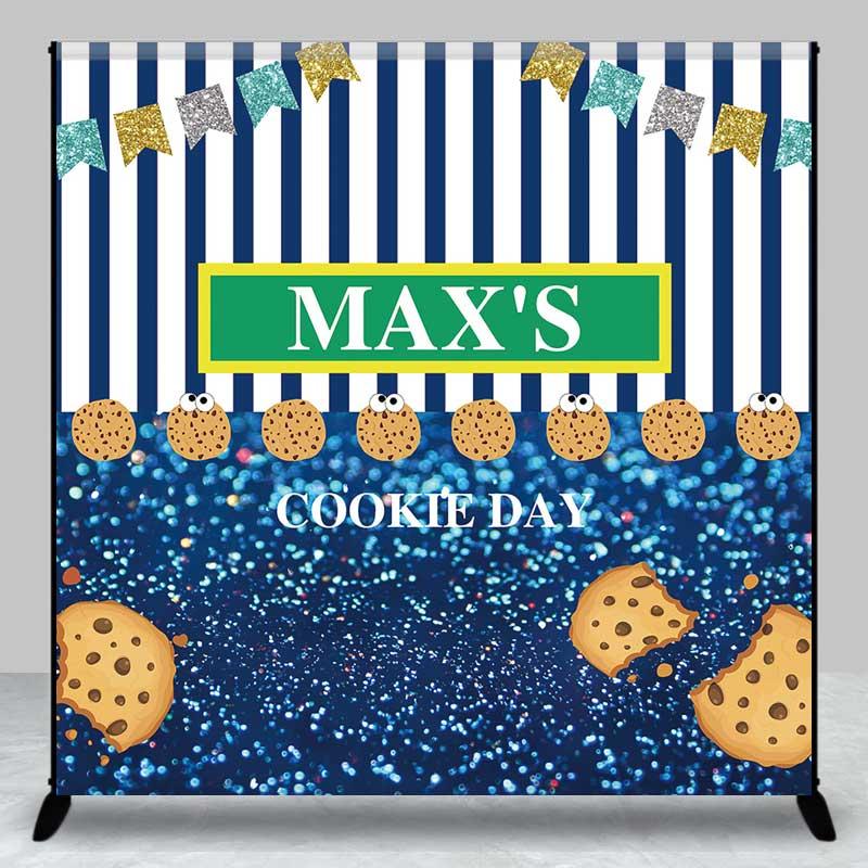 Aperturee Custom Cookie Day Birthday Party Backdrop, Blue and White Stripes with Bunting, Fun Monster Themed Photo Prop Decor, 3x3ft (WxH), 15 USD