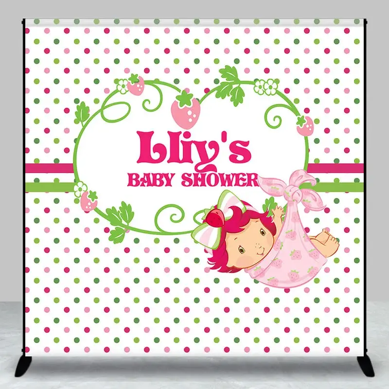 Aperturee Strawberry Girl Dots Custom Baby Shower Backdrop, 3X3FT(1X1M), 15 USD, custom baby shower backdrops, DZJW5Q23-O