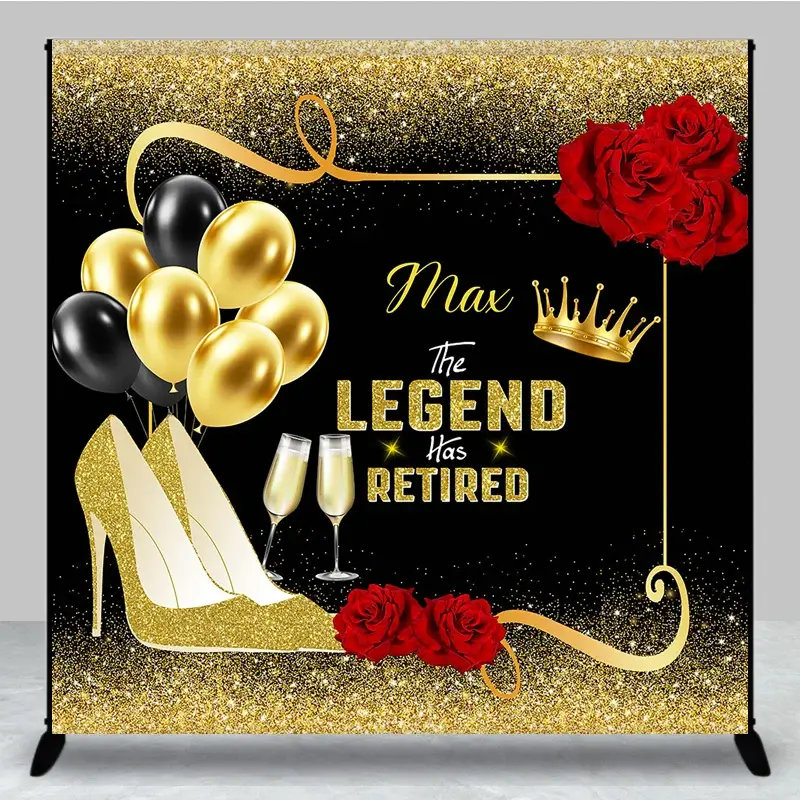 Aperturee Legend Has Retired Glitter Floral Custom Backdrop, 3X3FT(1X1M), 15 USD, custom retirement backdrops, DZJW5Q58-O