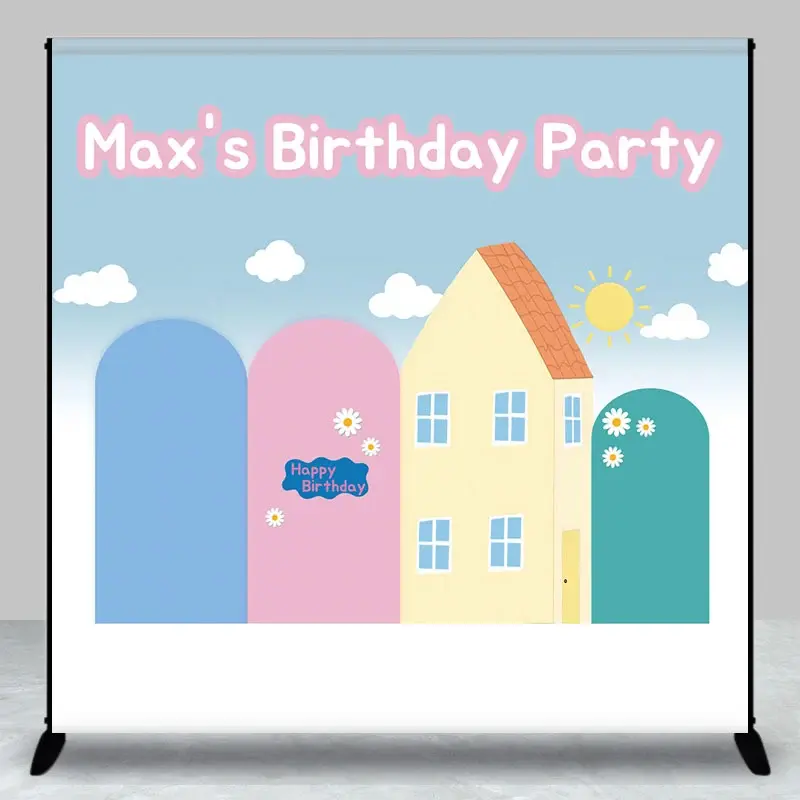 Aperturee Custom Cartoon House Birthday Backdrop Kids Party Photo Prop