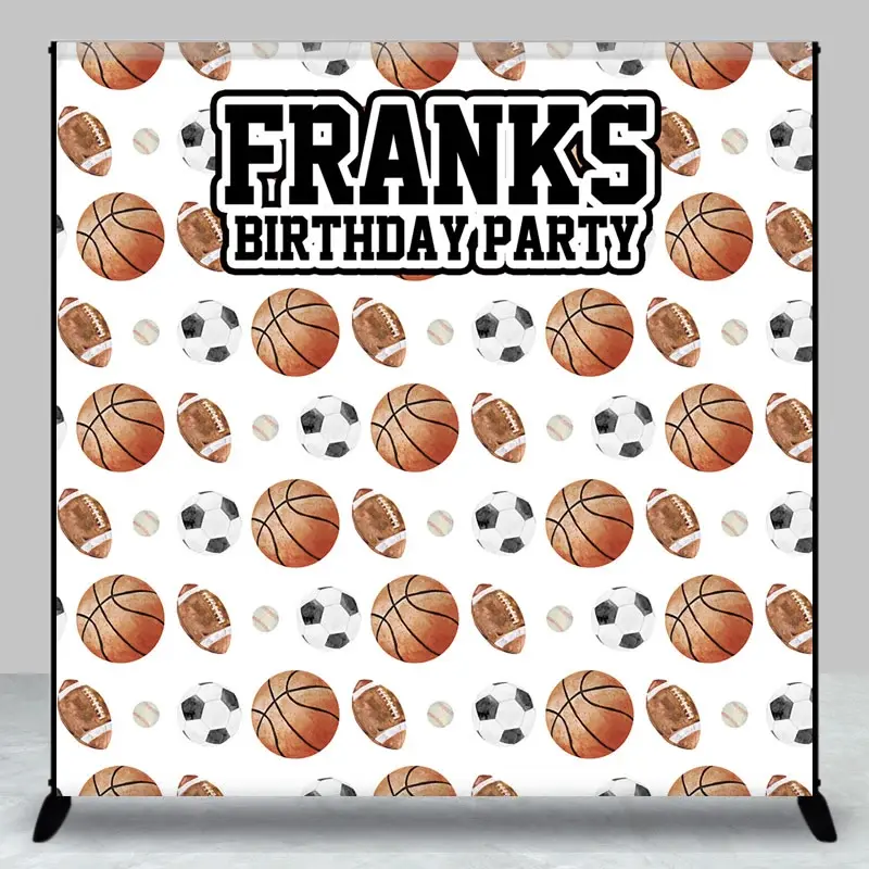Aperturee Personalized All Star Sports Birthday Backdrop, Basketball, Soccer and Football, Custom Name Party for Boy, 3x3ft (WxH)