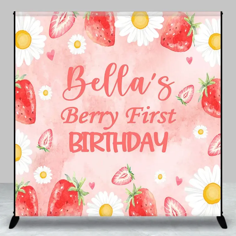 Aperturee Sweet Floral Berry Custom First Birthday Backdrop, 3X3FT(1X1M), 15 USD, custom birthday backdrops, DZLH0F295-O