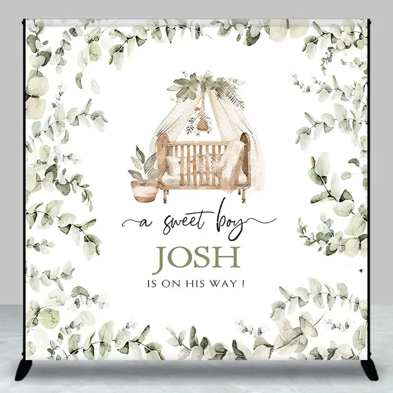 Aperturee Greeny Plants Sweet Boy Baby Shower Custom Backdrop, 3X3FT(1X1M), 15 USD, custom baby shower backdrops, DZLH0G417-O