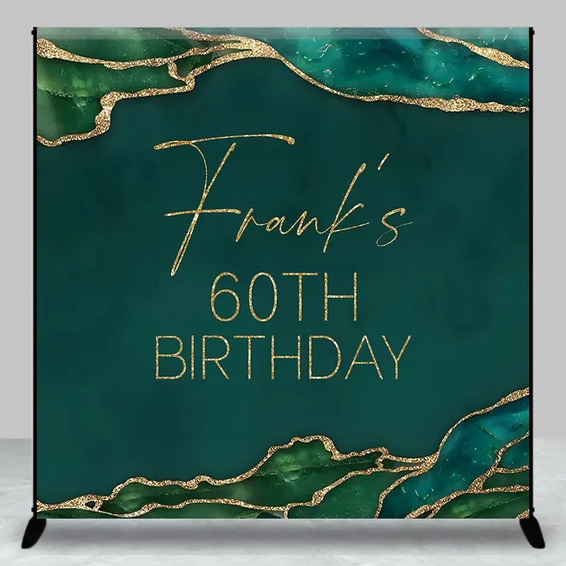 Aperturee Personalized 60th Birthday Backdrop in Emerald Green and Gold, Elegant Agate Marble, Custom Name Party Decor, 3x3ft (WxH)