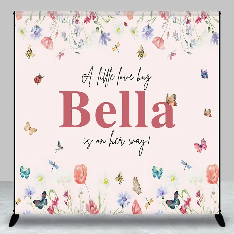 Aperturee Floral Little Bug Custom Name Baby Shower Backdrop, 3X3FT(1X1M), 15 USD, custom baby shower backdrops, DZXQHD3X71-O