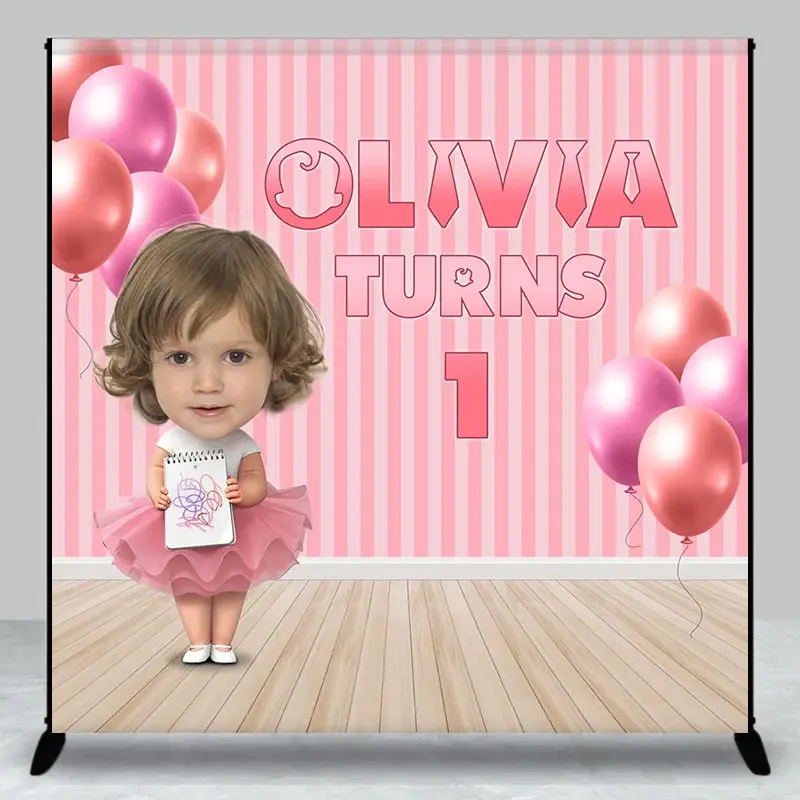 Aperturee Pink Boss Girl Custom Photo 1st Birthday Backdrop, 3X3FT(1X1M), 15 USD, custom birthday backdrops, DZYM2Z06-O