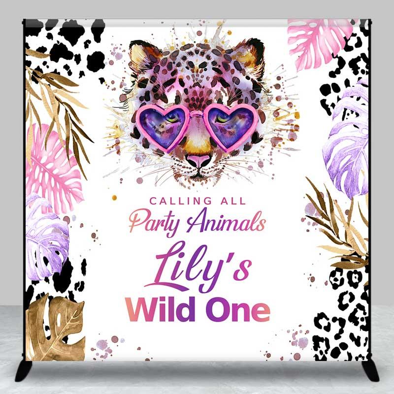 Aperturee Custom Wild One 1st Birthday Backdrop Leopard Heart Glasses Tropical Leaves Studio Prop