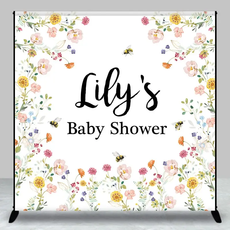 Aperturee Personalized Mommy to Bee Baby Shower Backdrop, Wildflower and Honey Bee, Custom Name Garden Party Decor, 3x3ft (WxH)