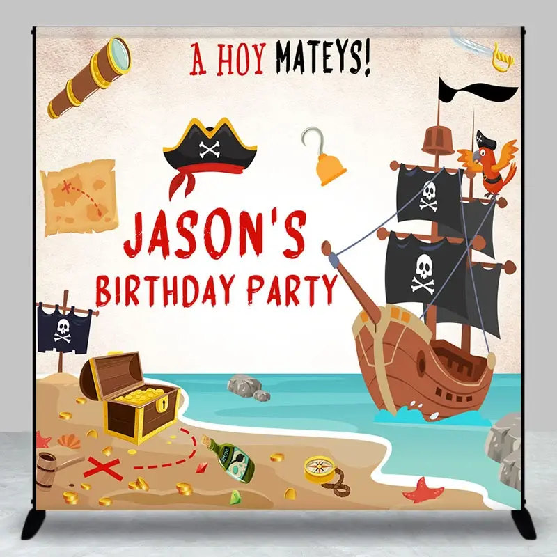 Aperturee Pirate Hoy Mateys Custom Name Birthday Party Backdrop, 3X3FT(1X1M), 15 USD, custom birthday backdrops, DZZH0E778-O