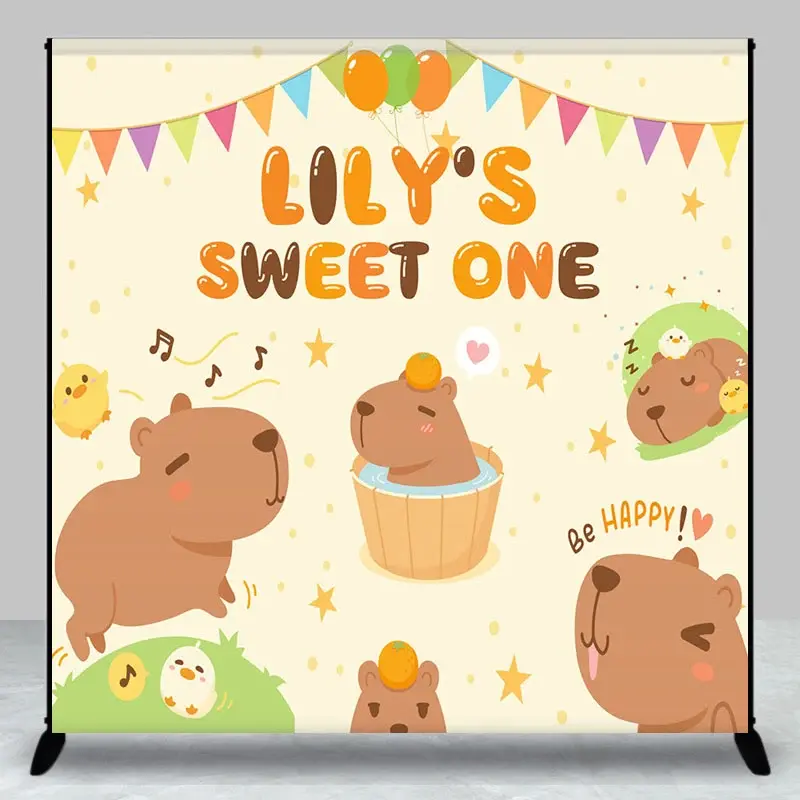 Aperturee Lovely Makabaka Life Custom Happy Birthday Backdrop, 3X3FT(1X1M), 15 USD, custom birthday backdrops, DZZH0E779-O
