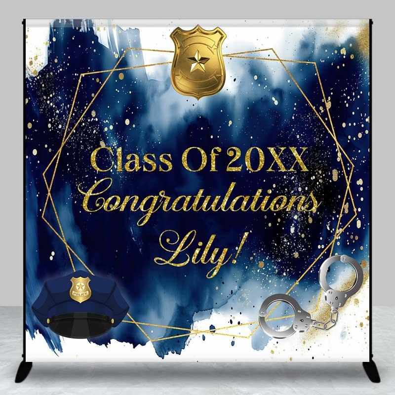 Aperturee Custom Graduation Backdrop Police Badge Handcuffs Personalize Name Event Prop
