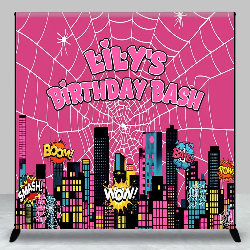 Aperturee Custom Superhero City Backdrop, Personalized Girl Power Birthday Bash Party Supplies Prop