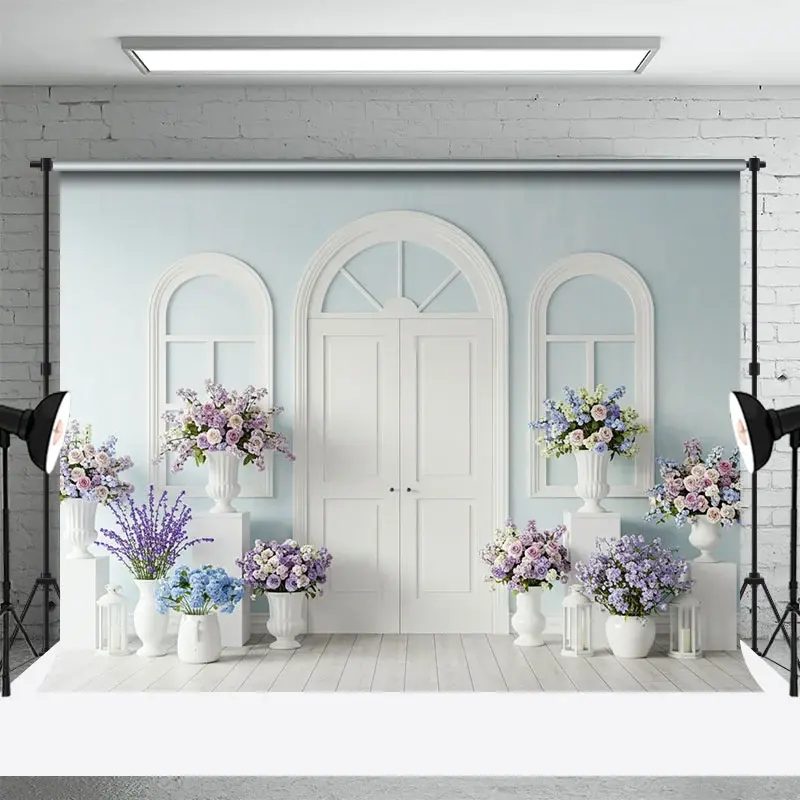 Aperturee Elegant Violet Floral Simple Door Wedding Backdrop, 3X2FT(1MX0.6M), 14 USD, wedding backdrops, ENHD1L91-M