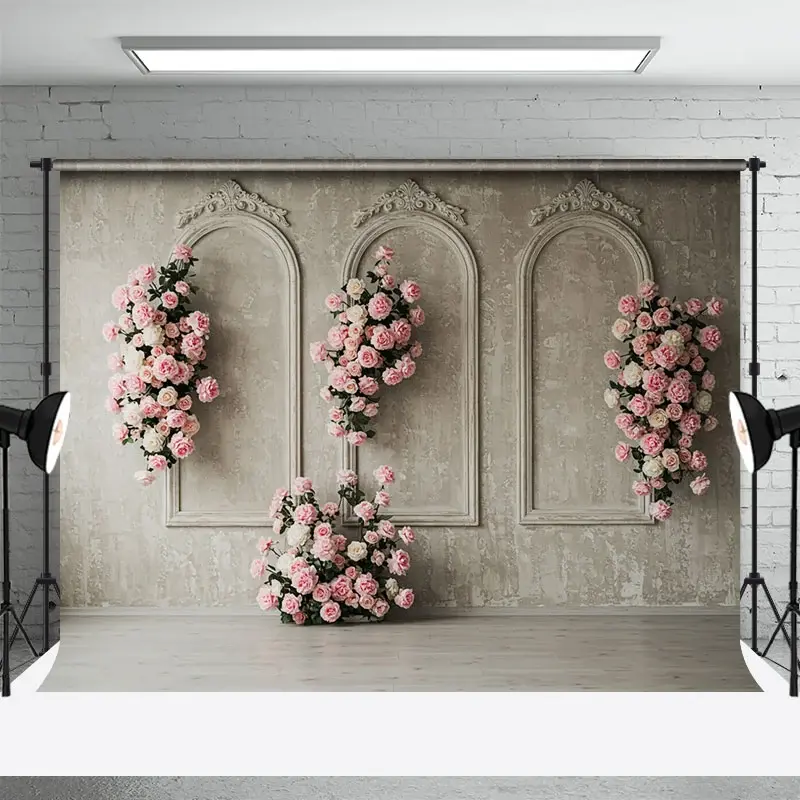 Aperturee Retro Wall Floral Sweet Pink Elegant Wedding Backdrop, 3X2FT(1MX0.6M), 14 USD, wedding backdrops, ENHD1L93-M