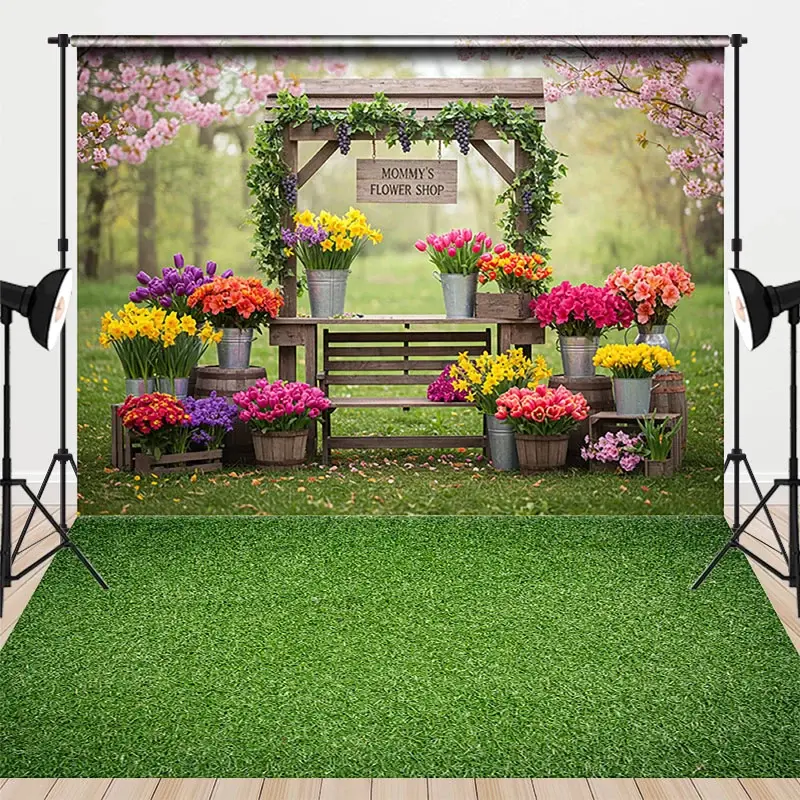 Aperturee Mommy's Flower Shop Combo Set Backdrop, Professional Spring Floral Garden Studio Prop