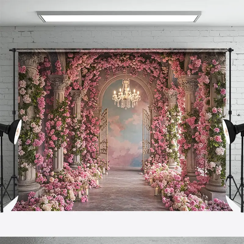 Aperturee Floral Light Auditorium Arch Door Wedding Backdrop, 3X2FT(1MX0.6M), 14 USD, wedding backdrops, ENHD2L13-M
