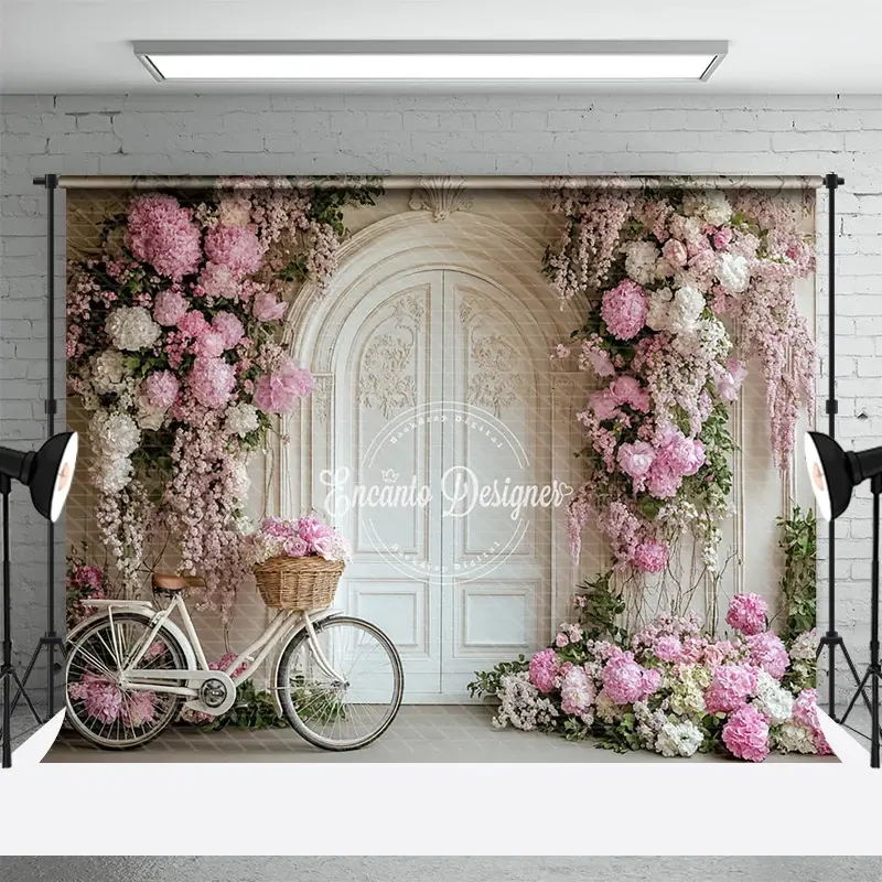 Aperturee Floral White Wall Relaxed Bicycle Wedding Backdrop, 3X2FT(1MX0.6M), 14 USD, wedding backdrops, ENHD2L27-M