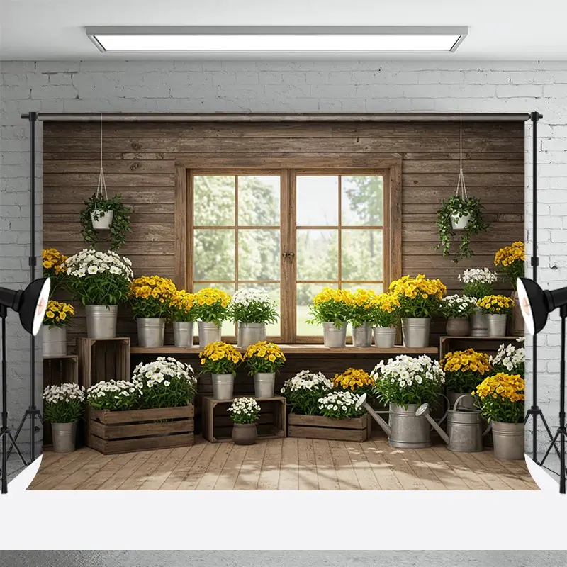 Aperturee Floral Greenhouse Bright Fresh Wood Spring Backdrop, 3X2FT(1MX0.6M), 14 USD, spring backdrops, ENHD2L51-M