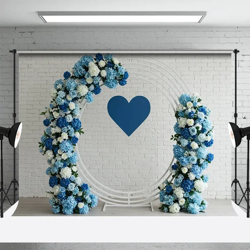 Aperturee Floral Heart Circle Set White Brick Wedding Backdrop, 3X2FT(1MX0.6M), 14 USD, wedding backdrops, ENHD2L69-M