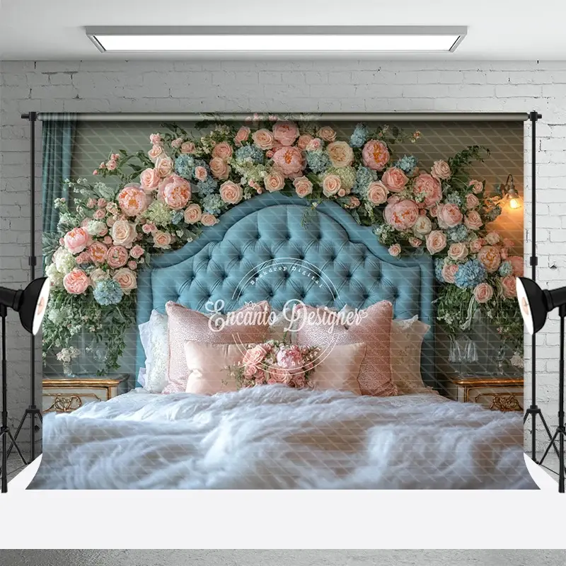 Aperturee Pink Floral Soft Curtain Elegant Headboard Backdrop, 3X2FT(1MX0.6M), 14 USD, headboard backdrops, ENHD3L75-M