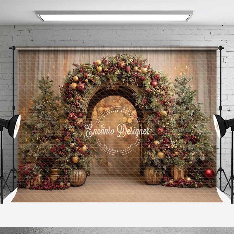 Aperturee Red Gold Ornament Arch Backdrop, Studio Arch Prop, Elegant Photography Background
