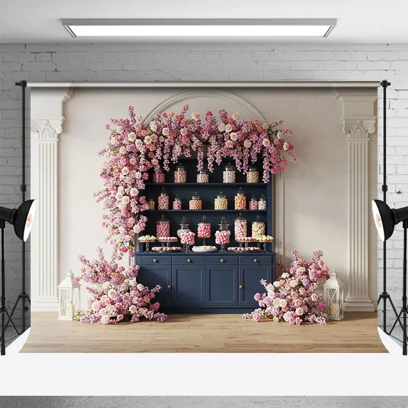 Aperturee Floral Dessert Counter Cute Elegant Wedding Backdrop, 3X2FT(1MX0.6M), 14 USD, wedding backdrops, ENHD4L25-M