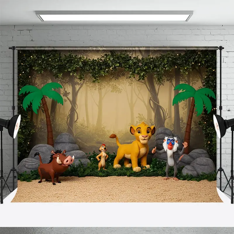 Aperturee Jungle Forest Lovely Cartoon Cake Smash Backdrop, 3X2FT(1MX0.6M), 14 USD, birthday cake smash backdrops, ENHD4L48-M