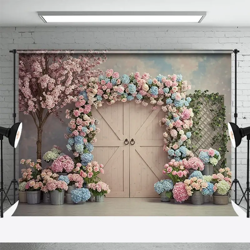 Aperturee Floral Arch Wood Farm Door Sweet Wedding Backdrop, 3X2FT(1MX0.6M), 14 USD, wedding backdrops, ENHD4L61-M