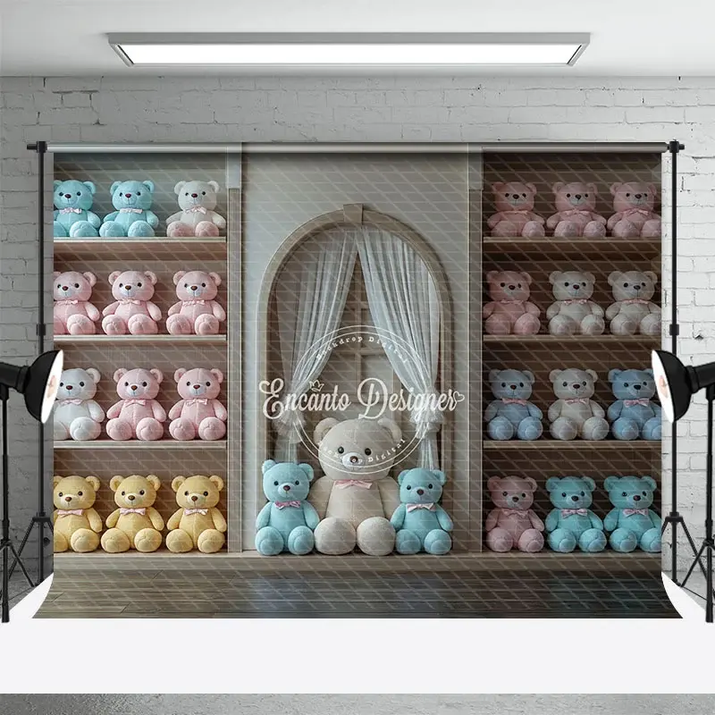 Aperturee Colorful Teddy Bear Arch Window Cake Smash Backdrop, 3X2FT(1MX0.6M), 14 USD, birthday cake smash backdrops, ENHD4L71-M