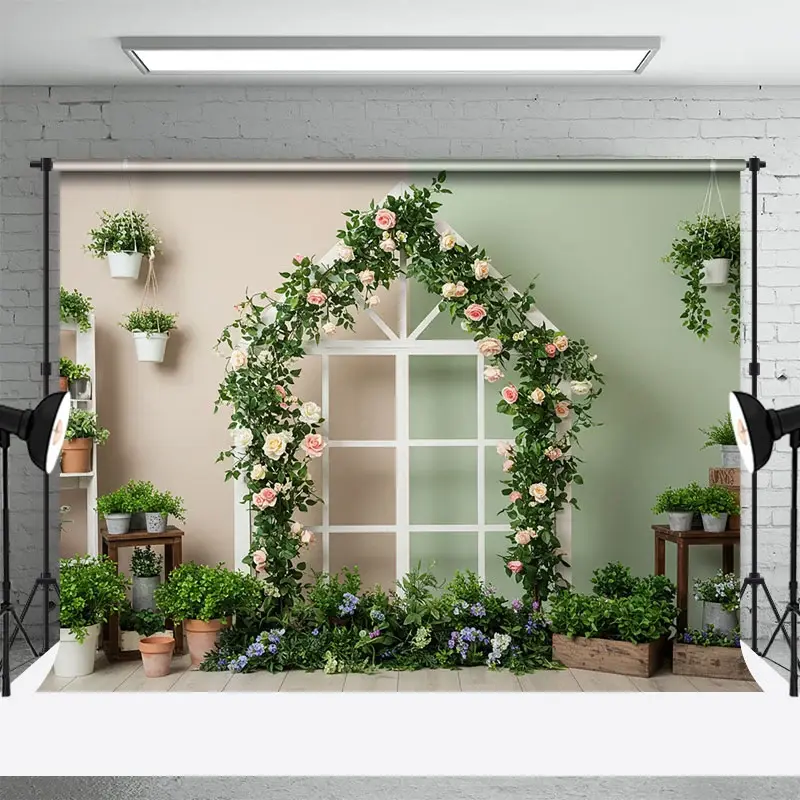 Aperturee Greenery Floral Room Spring Photography Backdrop, 3X2FT(1MX0.6M), 14 USD, spring backdrops, ENHD4L76-M