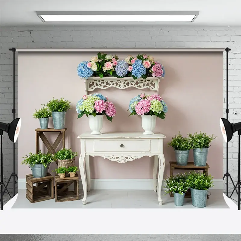 Aperturee Pink Wall Colorful Bouquet Greenery Photo Backdrop, 3X2FT(1MX0.6M), 14 USD, spring backdrops, ENHD4L90-M