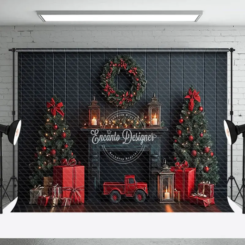 Aperturee Black Wood Wall Red Festive Christmas Vibe Backdrop | Christmas Background Photography | Diy Christmas Backdrop | Christmas Photo Backdrop