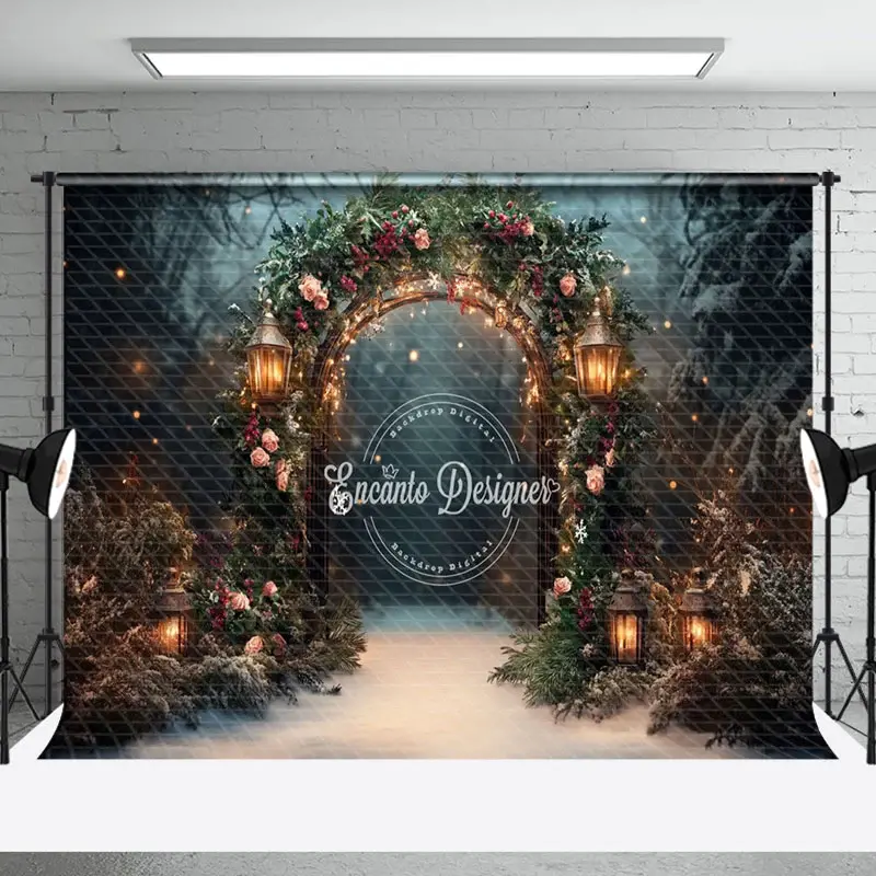 Aperturee Blurry Dark Night Floral Lighted Christmas Backdrop | Christmas Backdrops For Photography | Xmas Backdrop | Christmas Background Photography