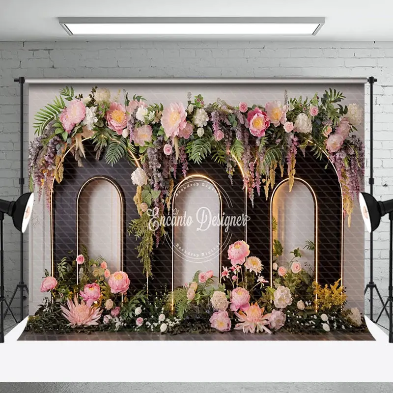 Aperturee White Wall Arch Floral Greenery Wedding Backdrop | Wedding Photo Booth Backdrop | Wedding Stage Backdrop | Custom Wedding Ceremony Backdrop
