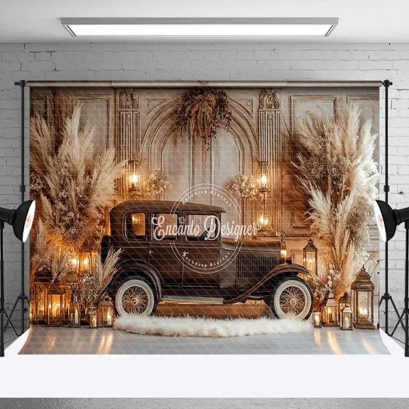Aperturee Retro Beige Wall Brown Truck Boho Wedding Backdrop | Best Photography Backdrop | Photography Studio Background | Backdrops For Photos