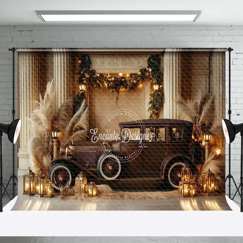 Aperturee Candlelight Beige Wall Brown Truck Boho Backdrop | Best Photography Backdrop | Photo Studio Backdrop | Portrait Photography Studio Backdrops