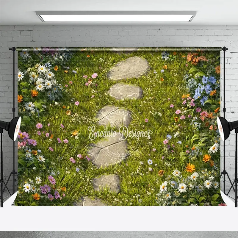 Aperturee Colorful Wildflowers Green Grass Path Photo Backdrop, 3X2FT(1MX0.6M), 14 USD, summer backdrops, ENHD5K29-M