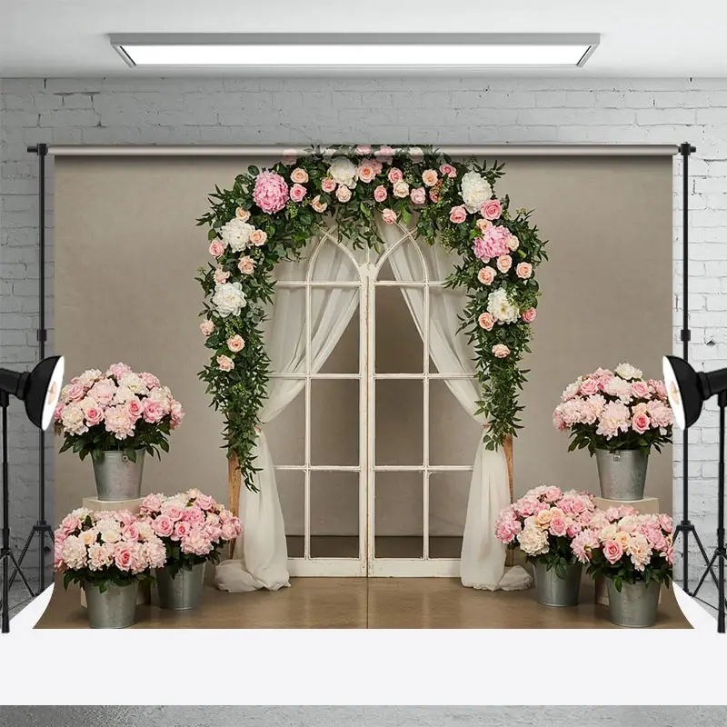 Aperturee Romantic Floral Greenery Arch Wedding Photo Backdrop, 3X2FT(1MX0.6M), 14 USD, wedding backdrops, ENHD5L04-M