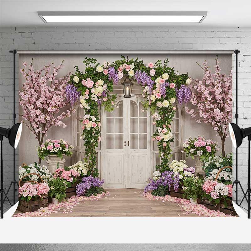 Aperturee Enchanted Garden Doorway Photography Backdrop, Spring Floral Arch with Pink Roses, Wedding or Bridal Shower Photo Prop, 3X2FT(1MX0.6M), 14
