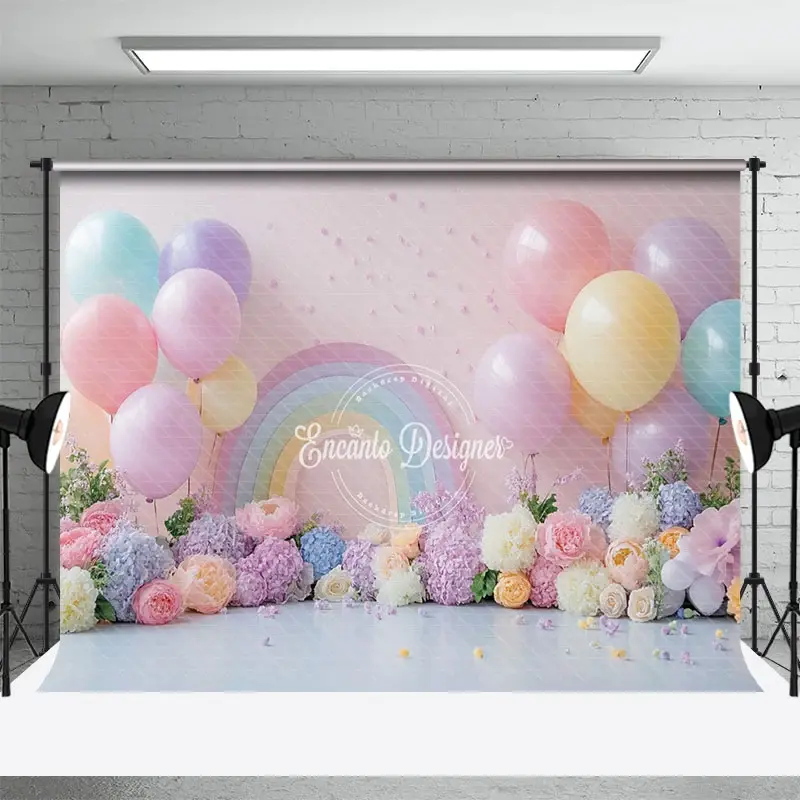 Aperturee Fresh Floral Balloons Birthday Cake Smash Backdrop, 3X2FT(1MX0.6M), 14 USD, birthday cake smash backdrops, ENHD6K66-M